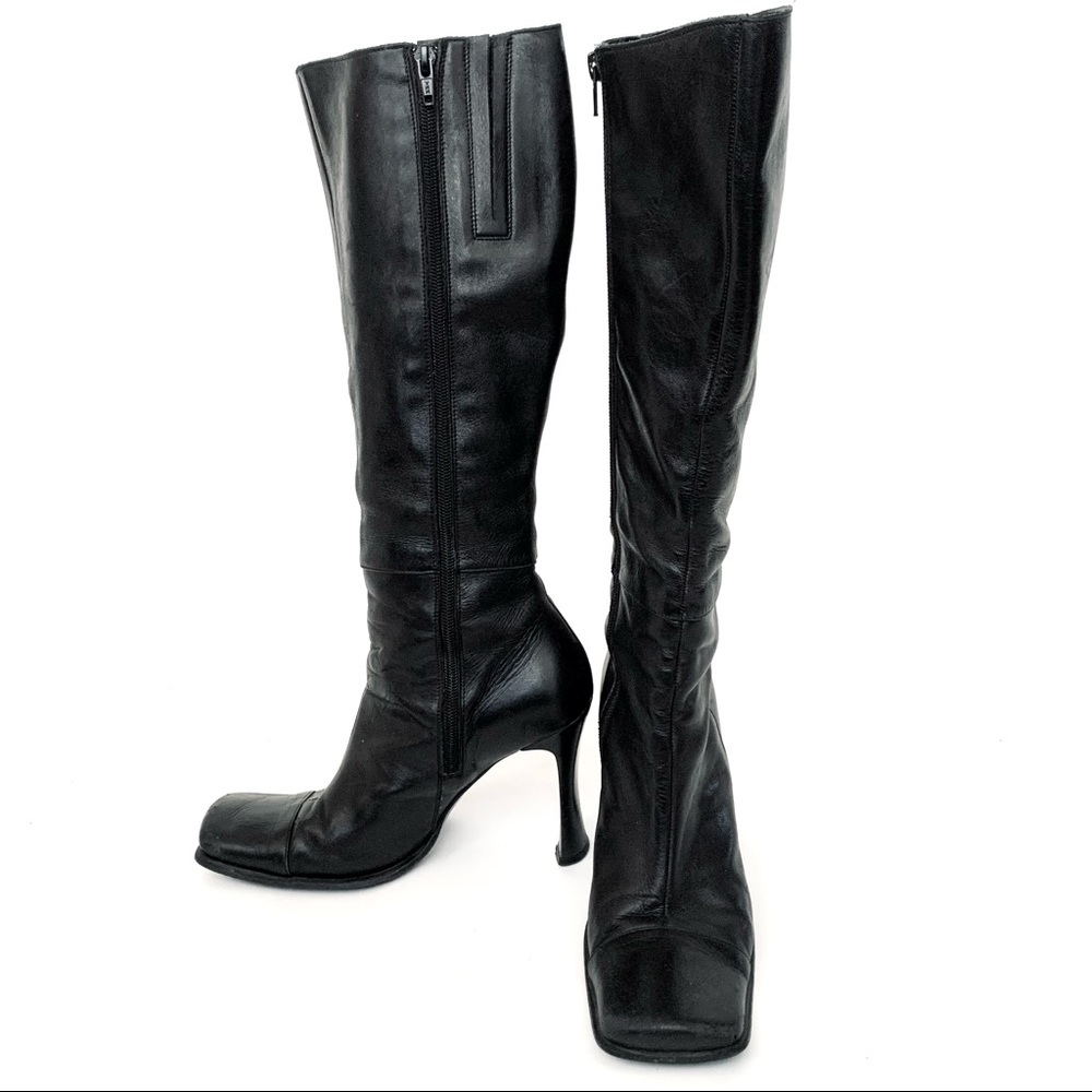 Browns Black Square Toe Tall Leather Boot
